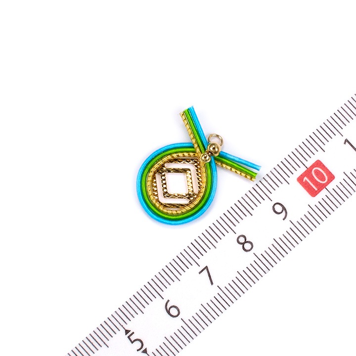 【大処分】1輪水引×和柄メタルプレート ゴールドカン付 ブルー 1ヶ