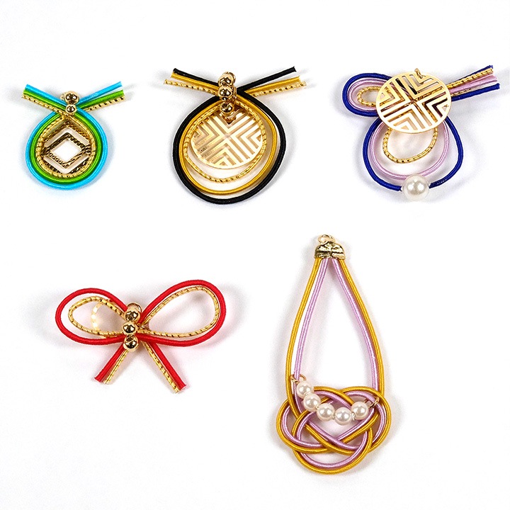 【大処分】1輪水引×和柄メタルプレート ゴールドカン付 ブルー 1ヶ