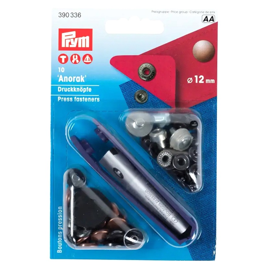 Prym プリム 脱着しやすい アノラックスナップ 12mm アンティークカッパー 10組 取付けコマ付き 390336 