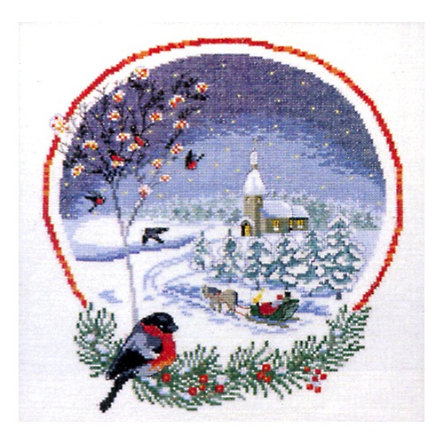 輸入刺しゅうキット O.O.E. Circle in snow クリスマスの小鳥 クロス
