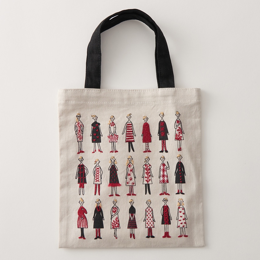 100ネエサン 刺繍縫製済みミニトート 542203 ペールグレー 21×19cm