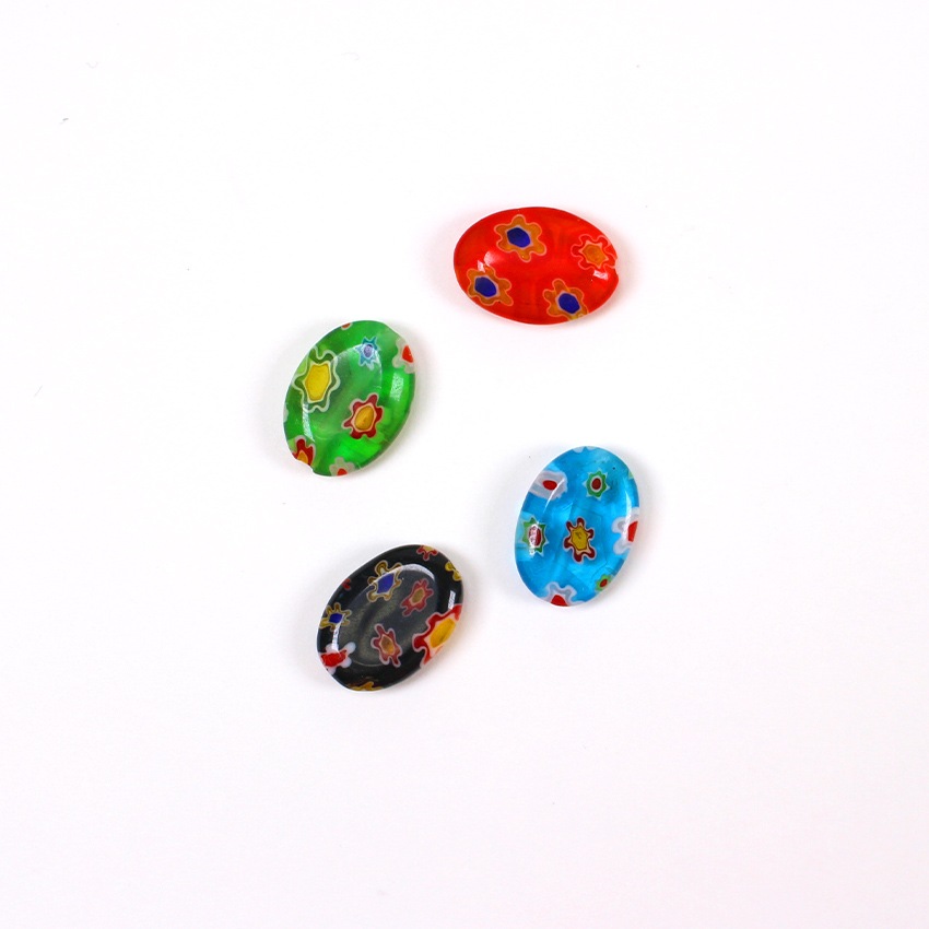 ミルフィオリガラス9 オーバル平 ミックス 約10×14mm 4ヶ入り