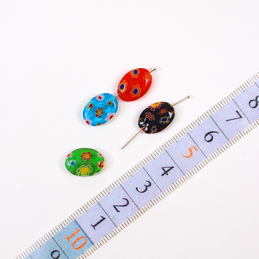 ミルフィオリガラス9 オーバル平 ミックス 約10×14mm 4ヶ入り