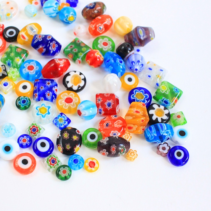 ミルフィオリガラス9 オーバル平 ミックス 約10×14mm 4ヶ入り