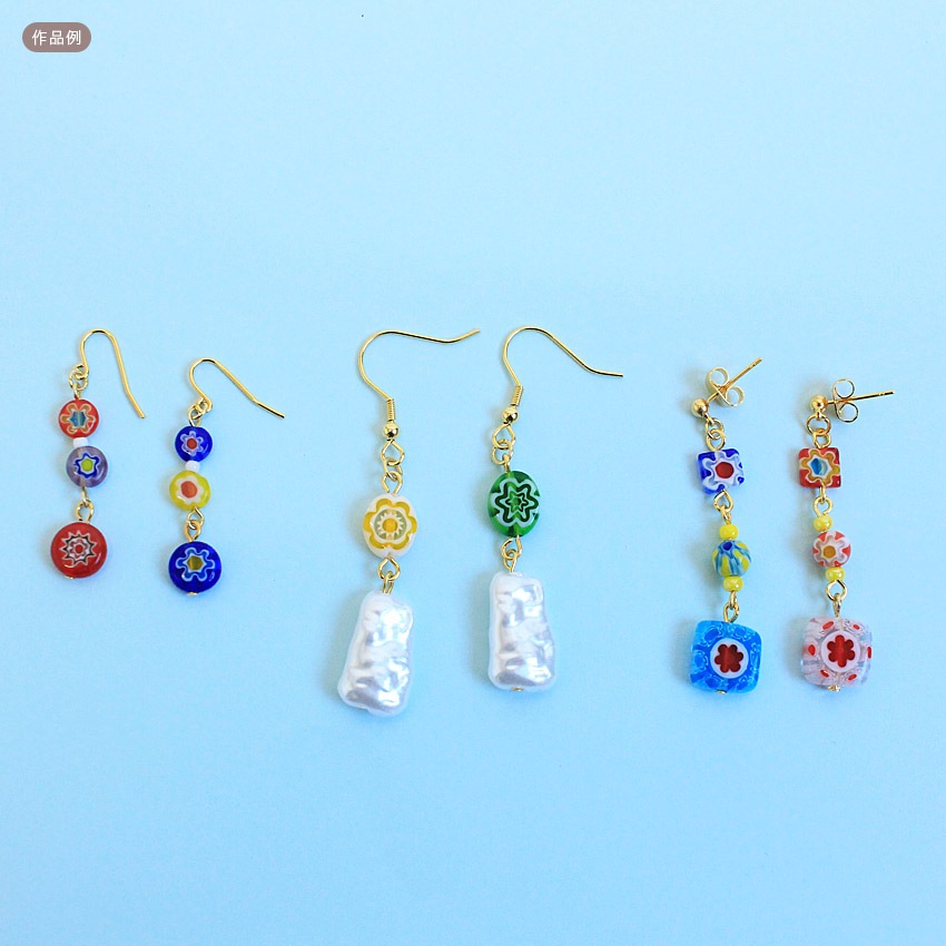 ミルフィオリガラス9 オーバル平 ミックス 約10×14mm 4ヶ入り