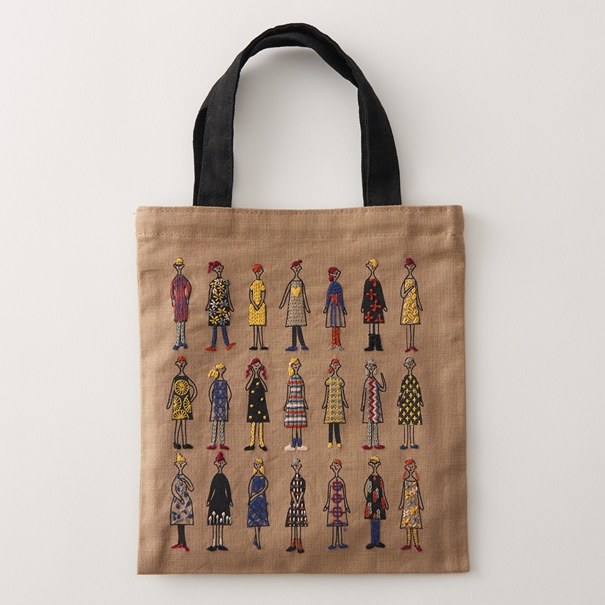 100ネエサン 刺繍縫製済みミニトート 542204 モカベージュ 21×19cm