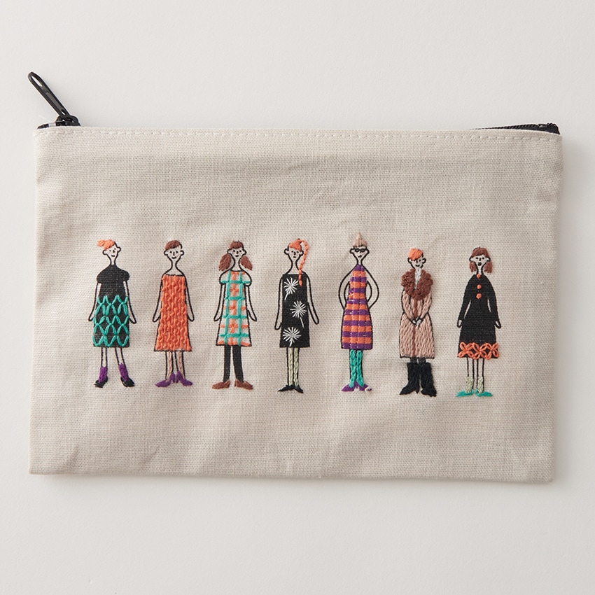 100ネエサン 刺繍縫製済み ジップポーチ 542206 ペールグレー 12.5
