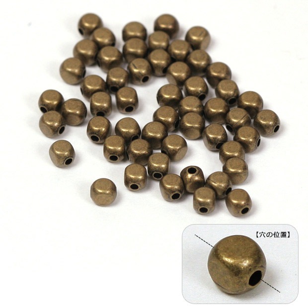 ビーズ　メタルビーズ　アンティークゴールド 4×4mm