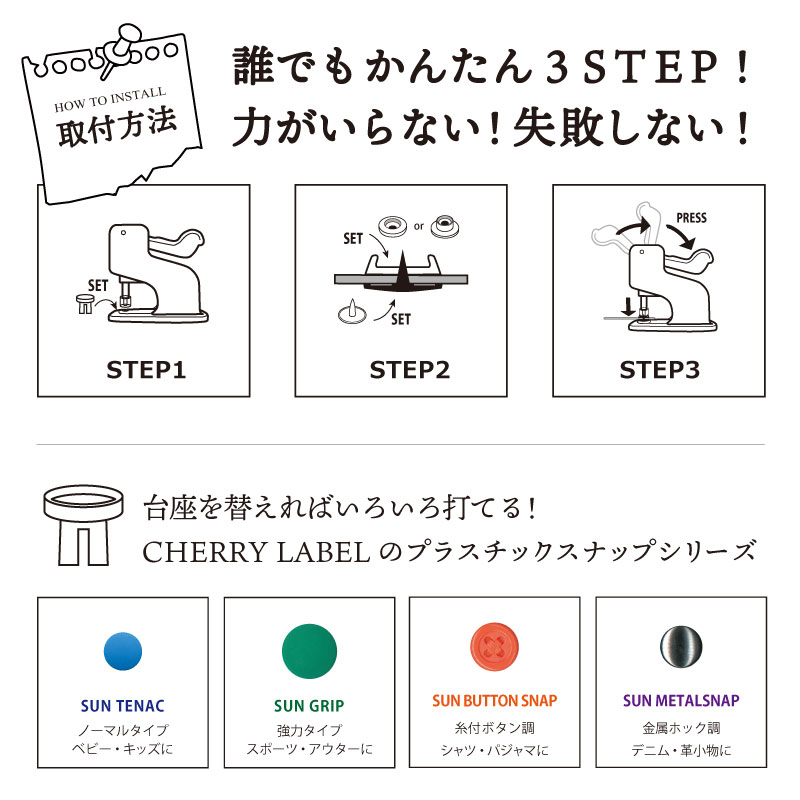 CHERRY LABEL ミニハンドプレス(プラスチックスナップ専用取付け器) スターターセット