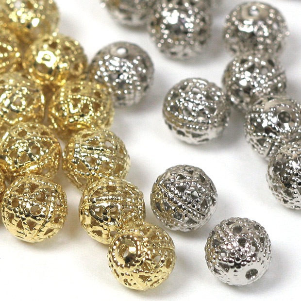 ビーズ　メタルビーズ　6mm ゴールド・シルバー