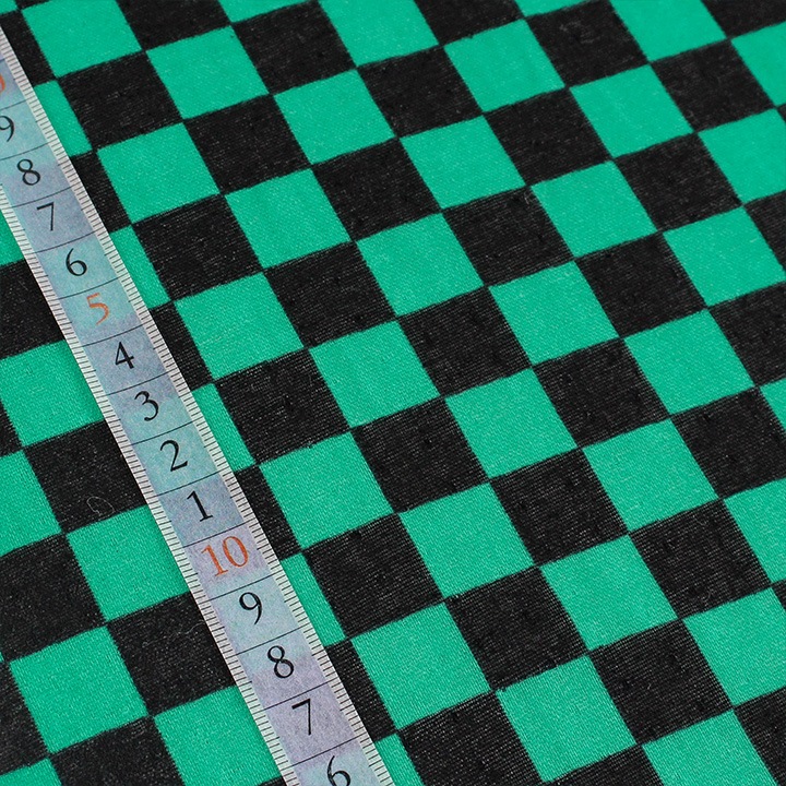 【お買い得品】市松模様 黒×緑 ダブルガーゼ 108cm×1m(カットクロス)