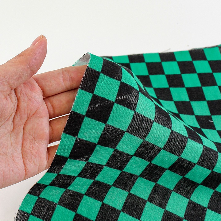【お買い得品】市松模様 黒×緑 ダブルガーゼ 108cm×1m(カットクロス)