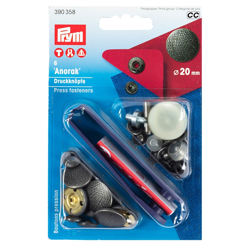 Prym プリム 脱着しやすい アノラックスナップ 20mm スピリット アンティークシルバー 6組 取付けコマ付き 390358 