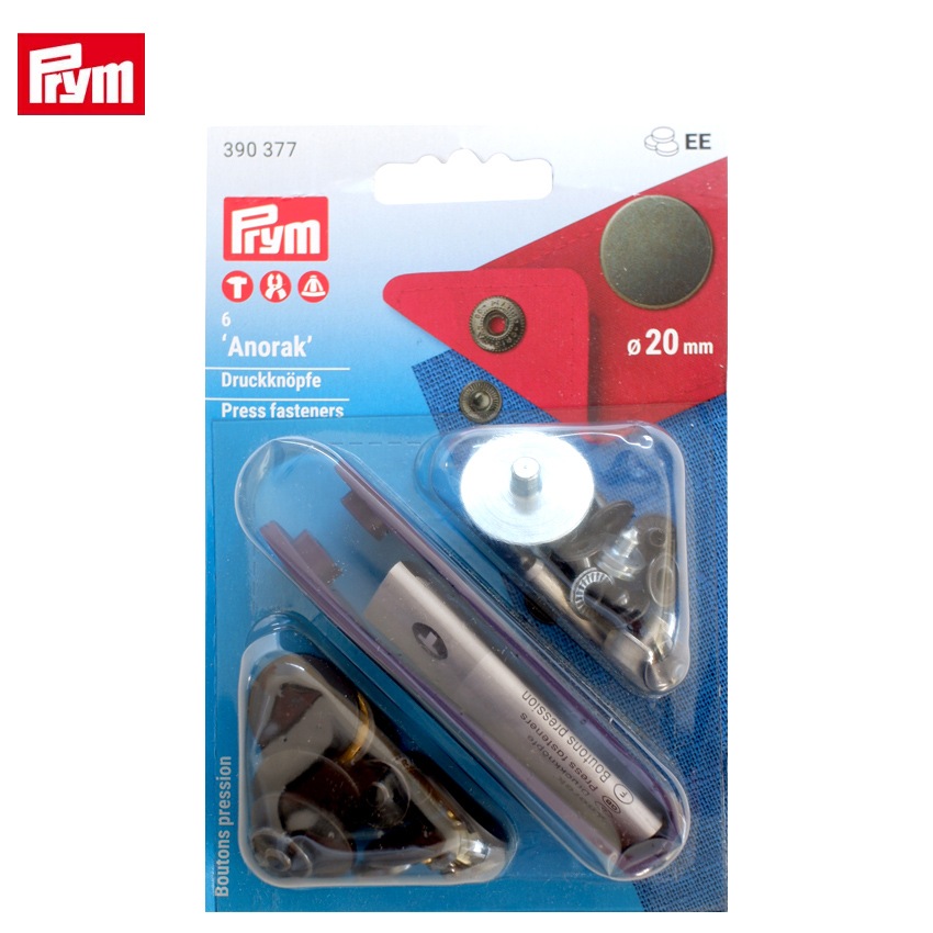 Prym プリム 脱着しやすい アノラックスナップ 20mm BK ブラック マット 6組 取付けコマ付き 390377 