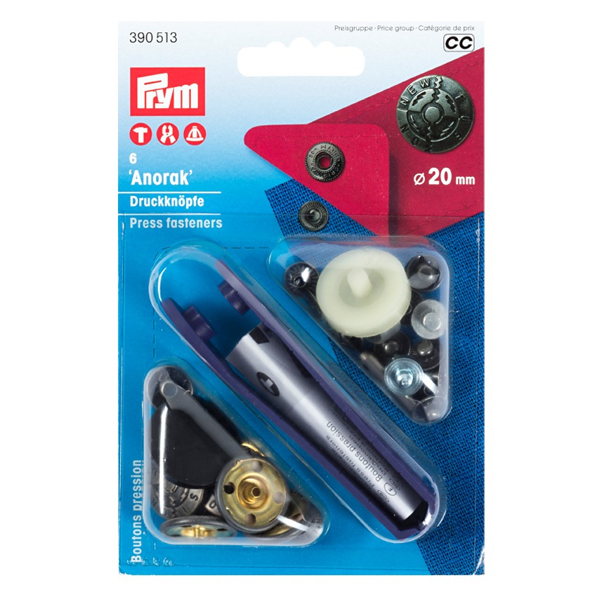 Prym プリム 脱着しやすい アノラックスナップ 20mm フュージョン アンティークシルバー 6組 取付けコマ付き 390513 