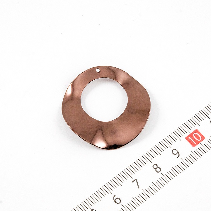 【お買い得品】チョコカラー メタル丸 くりぬき 波線 1穴 約35mm ブラウン 1ヶ