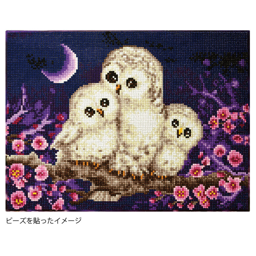キラキラビーズアート フクロウ親子 SCB-428 キャンバスサイズ 40×30cm