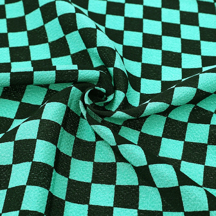 【お買い得品】カットクロス 市松模様 ちりめん友仙 幅70×48cm 緑×黒