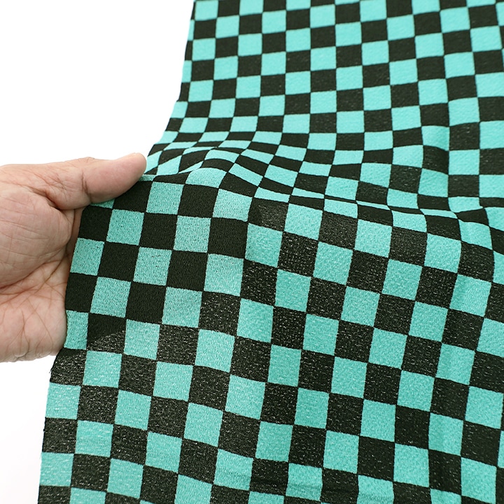 【お買い得品】カットクロス 市松模様 ちりめん友仙 幅70×48cm 緑×黒