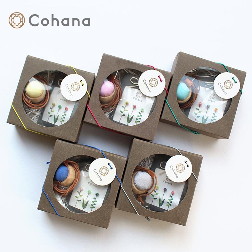 Cohana とんぼ玉の待針とヒノキのピンクッションネックレスセット