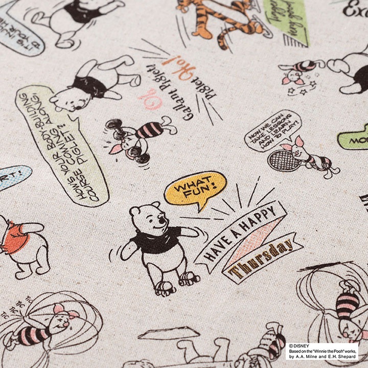 ディズニーくまのプーさんアメコミ 綿麻キャンバス(50cm単位)