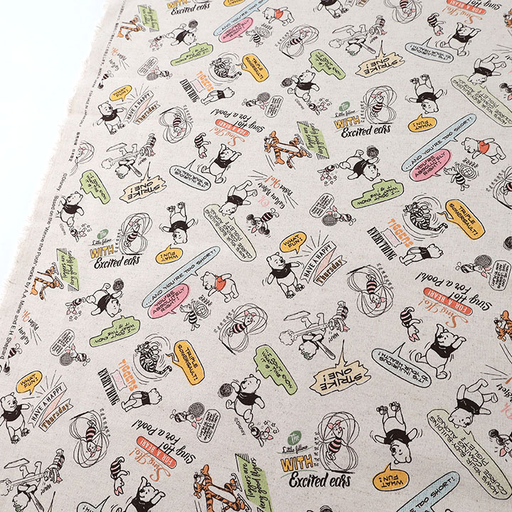 ディズニーくまのプーさんアメコミ 綿麻キャンバス(50cm単位)