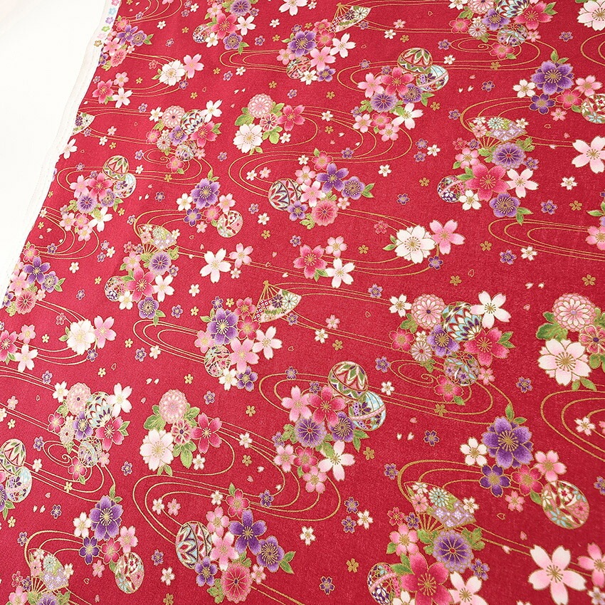 No.30 ハンドメイド レジン道 和柄 花柄 ピンク 和柄 金ラメ毬柄 シーチング 50cm単位 | シーチング | 手芸用品の