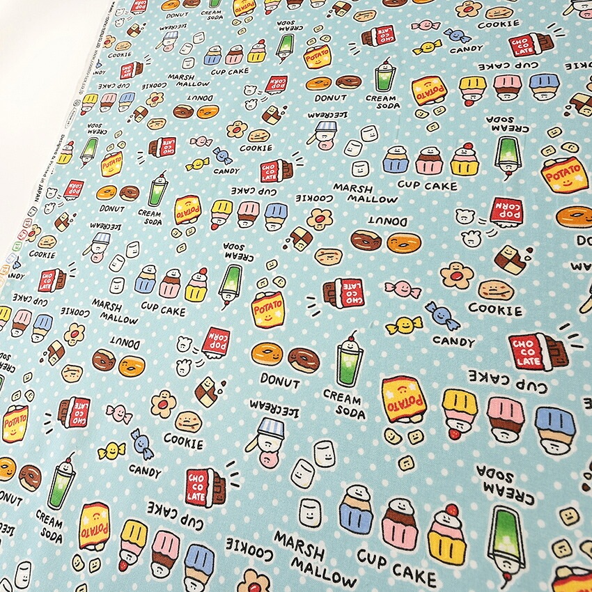 FOOD YURU ワイワイおかし柄 シーチング 50cm単位 | シーチング | 手芸