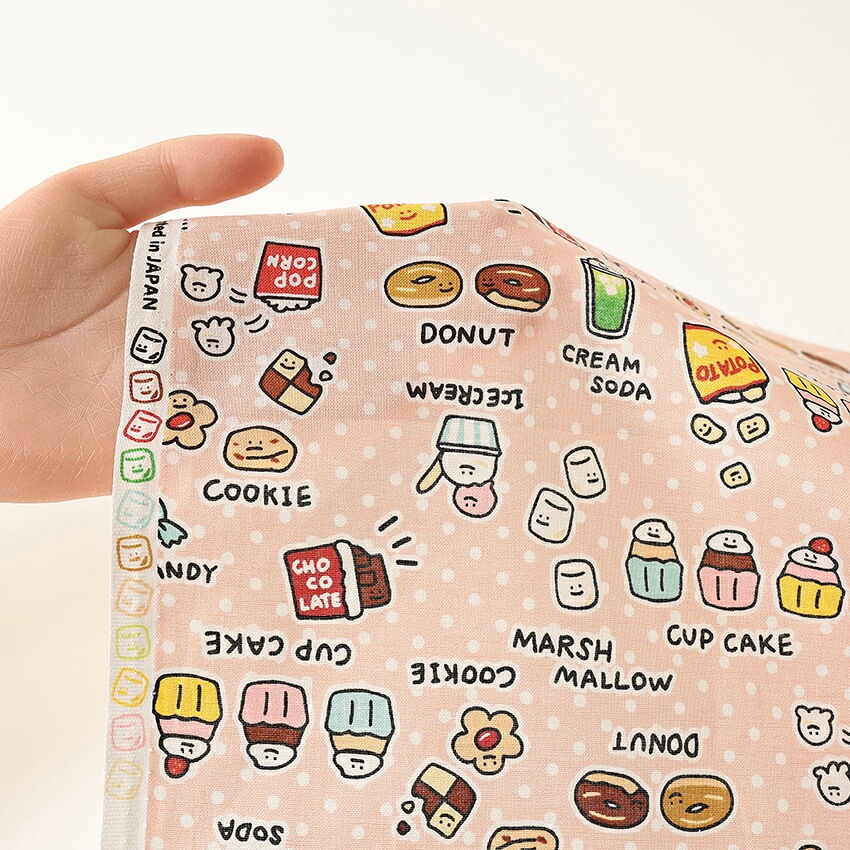 FOOD YURU ワイワイおかし柄 シーチング 50cm単位 | シーチング | 手芸