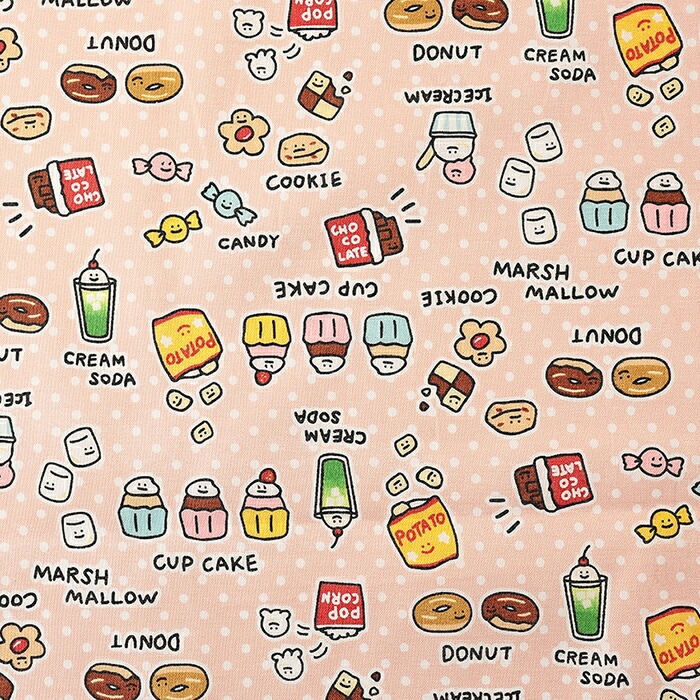 FOOD YURU ワイワイおかし柄 シーチング 50cm単位 | シーチング | 手芸