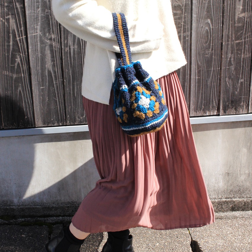 編み図 モチーフの巾着バッグ H21-5