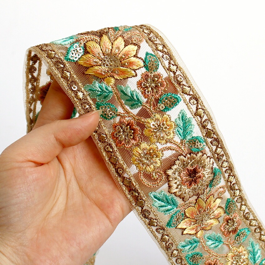 在庫限り】インド刺繍リボン 1巻売 8m C003 | リボン | 手芸用品の