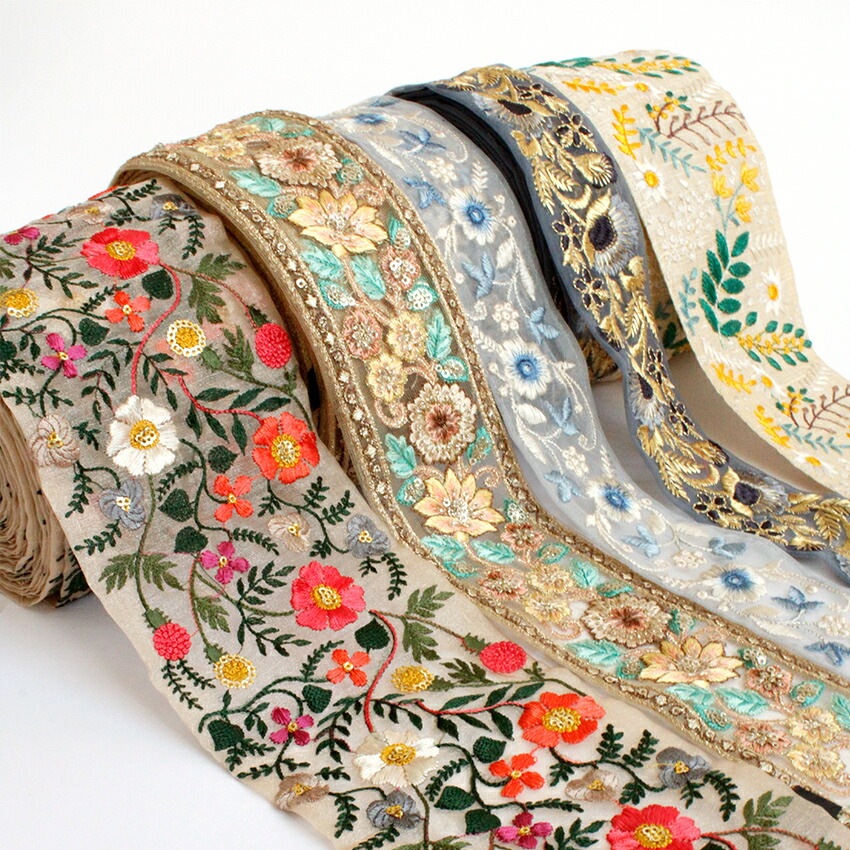 在庫限り】インド刺繍リボン 1巻売 8m C003 | リボン | 手芸用品の