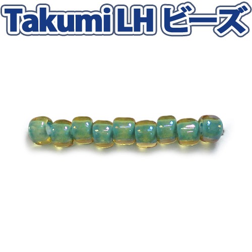 ビーズ　グラスビーズ　TakumiLHビーズ 丸中 308 着色オーロラ/濃緑茶