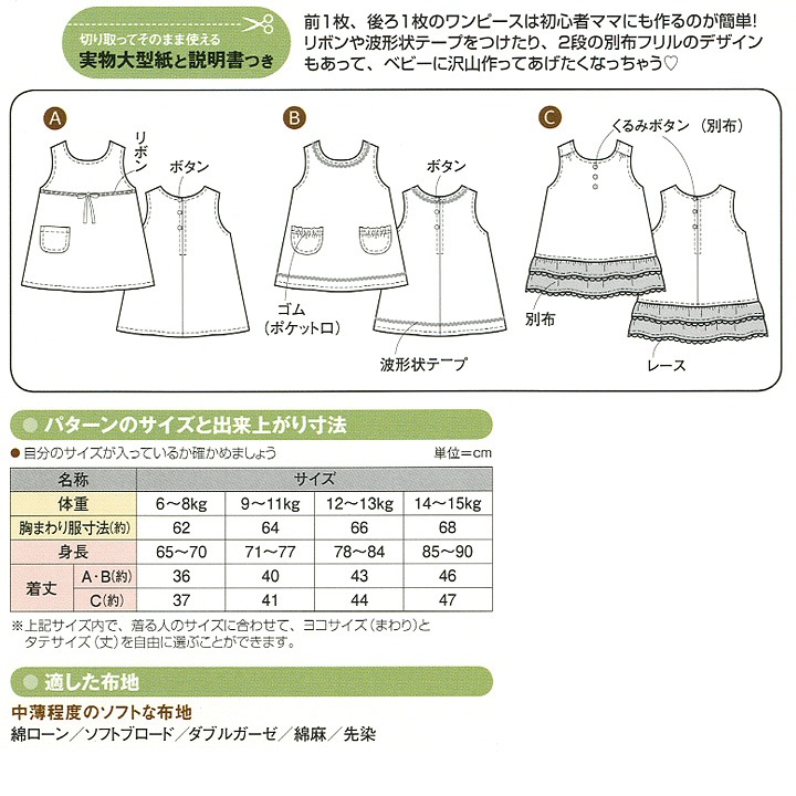 型紙 フィットパターンサン ベビーAラインワンピ 4763