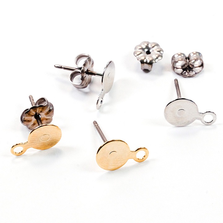 ピアス金具 チタンポスト キャッチ付 貼付カン付 6mm 1ペア
