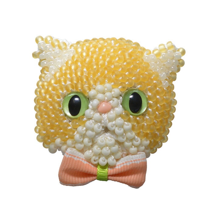 MIYUKI ビーズクロッシェ ビーズ編みの猫ブローチキット クリーム