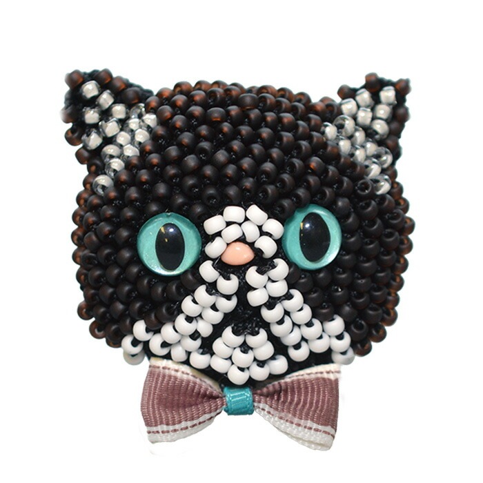 MIYUKI ビーズクロッシェ ビーズ編みの猫ブローチキット クリーム