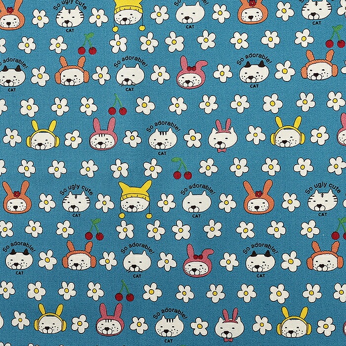 うさねこ コットンキャンバス 50cm単位 | 猫柄 | 手芸用品の卸売り