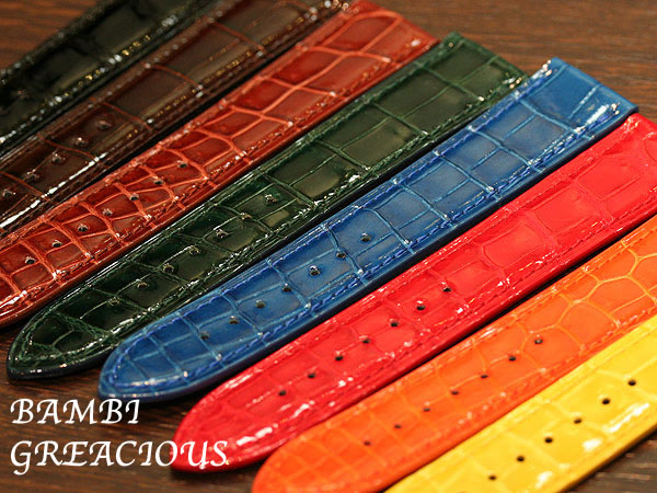 時計ベルト　バンビ　グレーシャス　ワニ革（クロコダイル）　取付幅22mm バンビ】グレーシャス クロコダイル シャイニング 時計ベルト | すべて