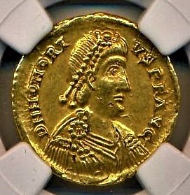 西ローマ帝国、ホノリウス帝、AD393-423年、ソリダス金貨(重量4.48g 