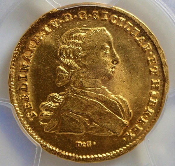 イタリアのナポリ・シシリー王国で1766年に発行された6ドゥカティ金貨
