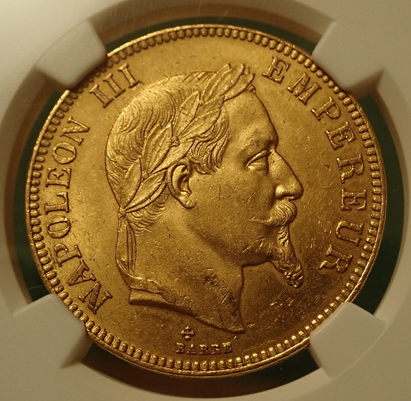 ナポレオン100フラン、1866年BB（ストラスブール鋳） | アンティーク