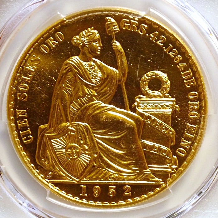 1953 ペルー 100 ソル 金貨 NGC-AU Details