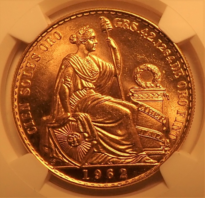 1953 ペルー 100 ソル 金貨 NGC-AU Details 1953 ペルー 100