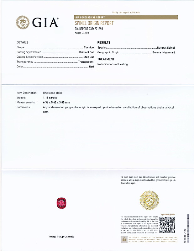 �ߥ��ޡ�����̵������åɥ��ԥͥ�1.15Ct�ǹ⿧��GIA���̽��դ���