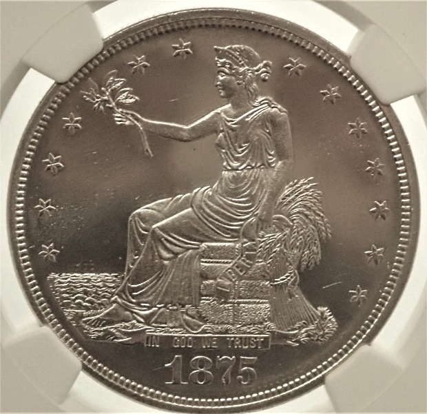 アメリカで1875年に発行されたトレード・ダラーのプルーフ貨、KM-108