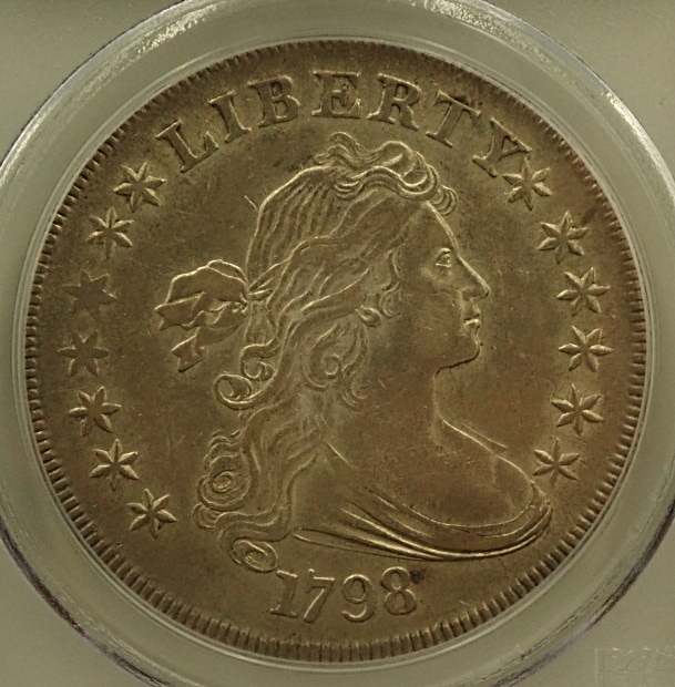 アメリカで1798年に発行された初期1ドル銀貨、希少銘柄（Rarity-2/注