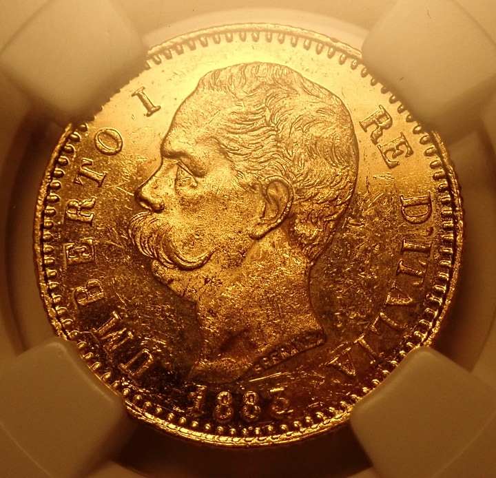 高鑑定 1881R イタリア MS63 20リラ ウンベルト1世 NGC 高鑑定 1881R イタリア MS63 20リラ ウンベルト1世 NGC