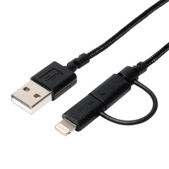 ミヨシ 高耐久microUSBケーブル+Lightningアダプタ 0.5m ブラック MCO SLC-MT05/BK【お取り寄せ】